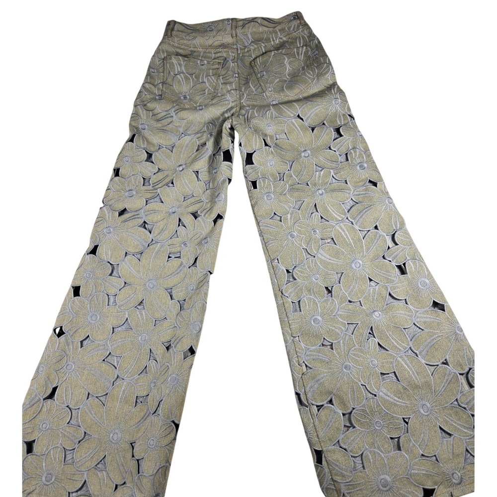 Cynthia Rowley Floral Eyelet Cutout Wide Leg Denim Pants Light Wash 28 - Picture 5 of 15